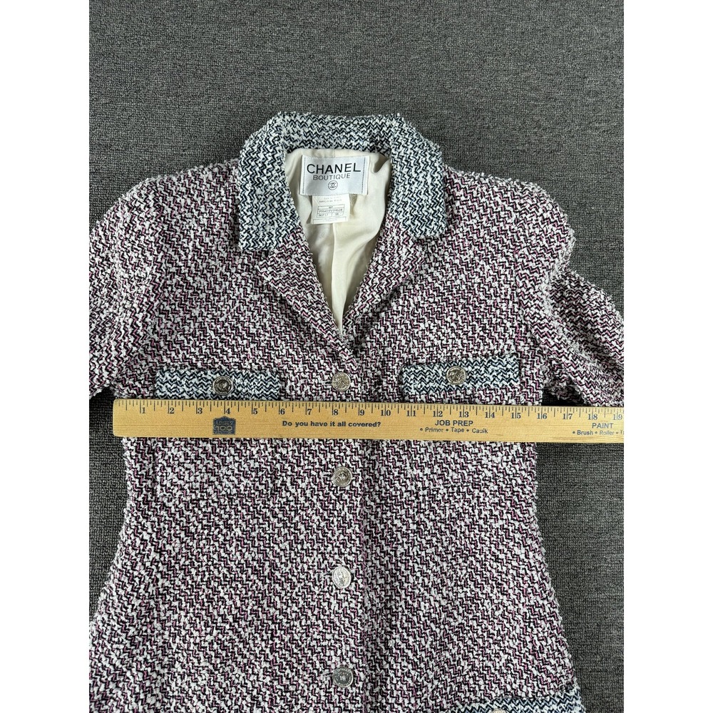 Vintage Chanel Coat Womens 38 Tweed Chain Hem Logo Buttons France 90s Authentic - Picture 14 of 16